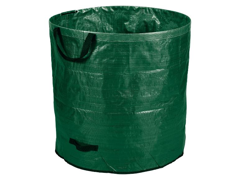 Grand sac de jardin en tissu vert avec poignées noires.