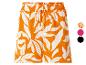Shorts femme à imprimé feuilles orange et blanc, taille élastique et cordon de serrage.