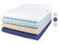 Draps-housses empilés, couleurs pastel.