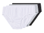 Trois paires de culottes en coton blanc, gris et noir.