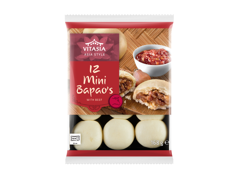 Paquet de 12 mini bapaos au bœuf, avec sauce et oignon, 168 g.