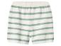 Short en maille à rayures blanches et vertes avec taille élastique.