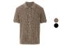 Chemise polo en maille ajourée, beige et noire.