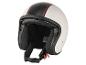 Casque de moto blanc avec bande noire et rouge