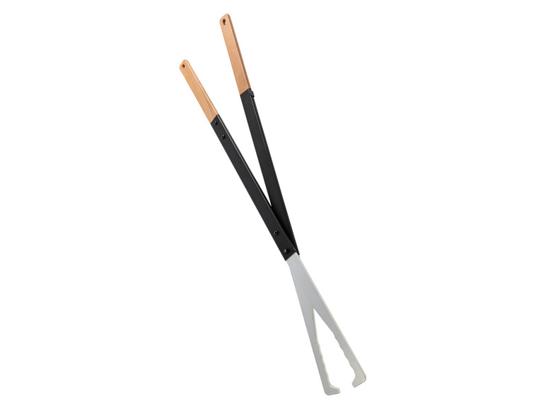 Une pince noire et en bois avec un bec argenté.