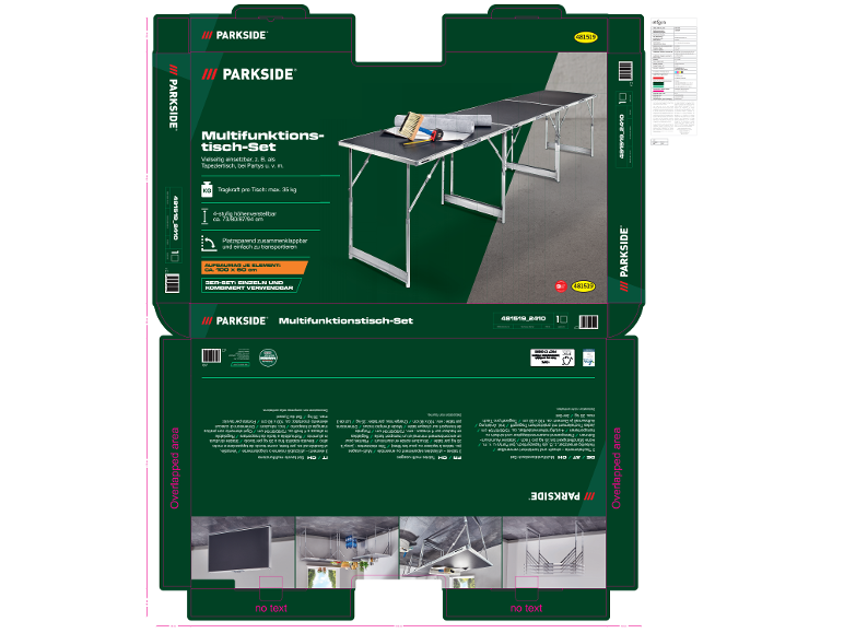 Ensemble de tables multifonctionnelles, réglables en hauteur, pliables, avec poignée de transport.