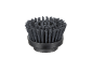 Une tête de brosse ronde noire avec des poils rigides, probablement pour le nettoyage.