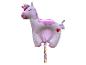 Ballon en aluminium licorne poney rose et blanc avec des rubans colorés.