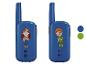 Talkie-walkies bleus pour enfants avec dessins d'une fille et d'un garçon.