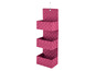Un panier de rangement rose avec trois compartiments.