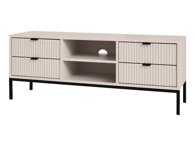 Meuble TV crème avec tiroirs cannelés et pieds noirs