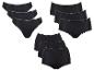 Trois paquets de culottes noires pour femmes, chacun contenant trois paires, de styles différents.