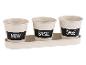 Trois pots crème avec des étiquettes pour la menthe, le basilic et la sauge.