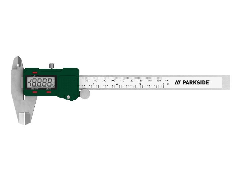 Pied à coulisse numérique PARKSIDE vert et argent avec écran affichant 18.88 mm