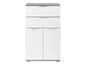 Armoire blanche avec deux portes et trois tiroirs.