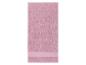 Une serviette de bain rose avec une bordure rose plus foncé.