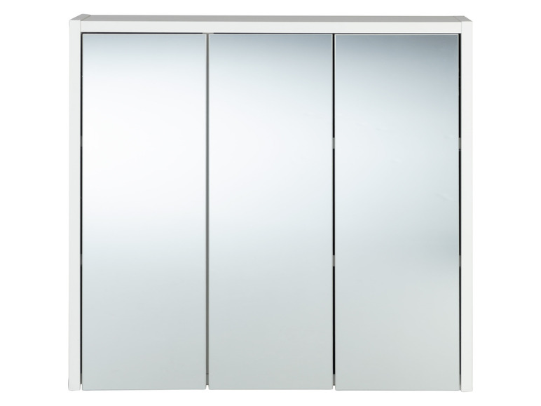 Une armoire blanche avec trois portes miroir.