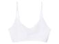 Un soutien-gorge de sport blanc avec des bretelles fines.