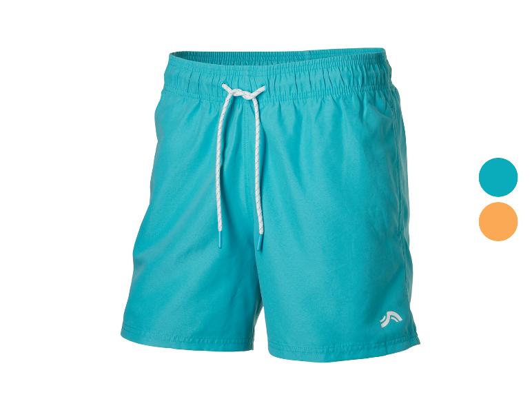 Short de bain turquoise avec cordon blanc et logo.