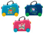 Trois valises roses Peppa Pig à roulettes.
