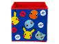 Boîte de rangement bleue avec motifs Pokémon : Pikachu, Charmander, Bulbizarre et Squirtle.