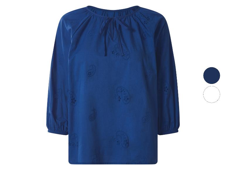 Chemisier bleu pour femme avec broderie paisley et lien au col