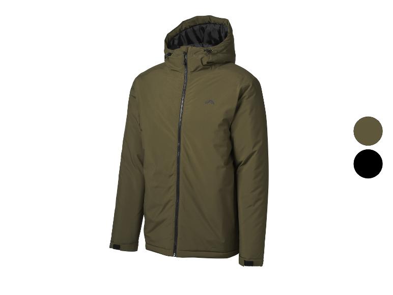 Veste vert olive avec fermeture éclair noire et logo discret sur la poitrine.