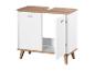 Armoire de salle de bain blanche avec un dessus et des pieds en bois