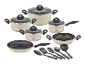Batterie de cuisine GSW Milano Beige 15 pièces avec casseroles, poêles et ustensiles