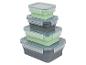 Boîtes repas empilables, vert et gris.