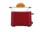 Un grille-pain rouge Silvercrest avec un petit pain dessus