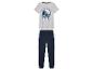 Pyjama avec motif Schtroumpf, T-shirt gris et pantalon bleu.
