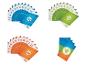 Un jeu de cartes bleues, vertes et orange avec des numéros de 1 à 12, plus des cartes joker.