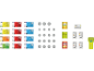 Jeu de caisse enregistreuse avec faux billets, pièces, tickets et produits alimentaires.