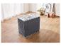 Boîte de rangement en tissu gris avec couvercle transparent dans une pièce