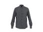 Chemise à manches longues gris foncé avec boutons bleus et col classique.