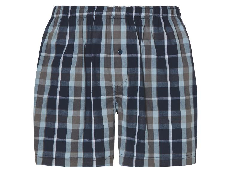 Boxers en tissu écossais bleu marine et gris.