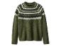 Pull vert avec motif Fair Isle blanc et noir