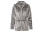 Veste polaire grise avec fermeture éclair et ceinture.
