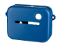 Étui de protection en silicone bleu pour appareil photo instantané.