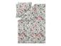 Parure de lit avec housse de couette et taie d'oreiller à motif floral de roses pastel.