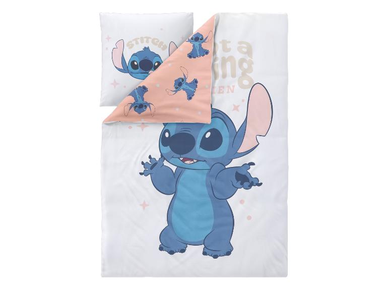 Housse de couette et taie d'oreiller blanches avec imprimé Stitch et texte « Not a morning alien ».