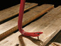 Un pied-de-biche rouge sur une planche de bois.