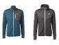 Deux vestes polaires pour hommes : une sarcelle et une grise, toutes deux avec une fermeture éclair blanche.