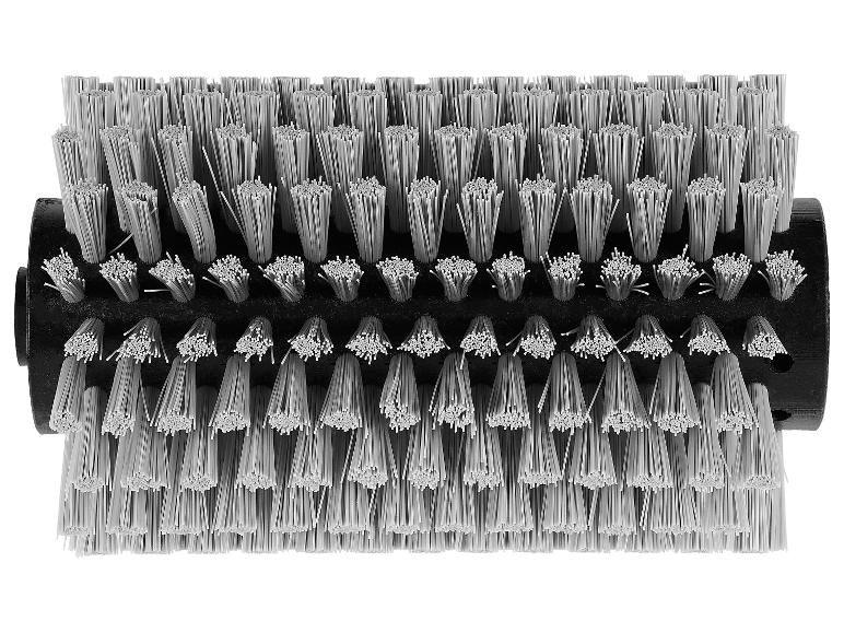 Brosse cylindrique à poils gris pour le nettoyage industriel.