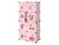 Armoire modulaire rose avec motifs d'animaux de la forêt et champignons, idéale pour chambre d'enfant.