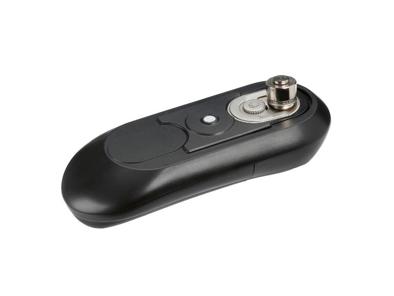 Ouvre-boîte électrique noir avec lame de coupe métallique et engrenage