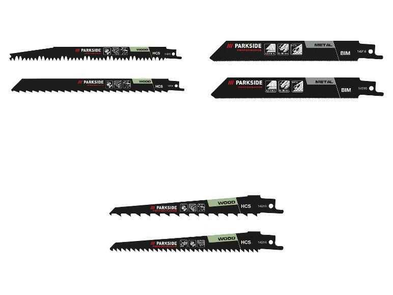 Lames de scie sabre pour le bois et le métal, avec différentes tailles et types de coupe.