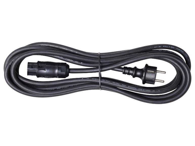 Un câble électrique noir avec une prise mâle et une prise Schuko.