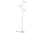 Lampadaire blanc avec trois spots réglables et une base ronde.